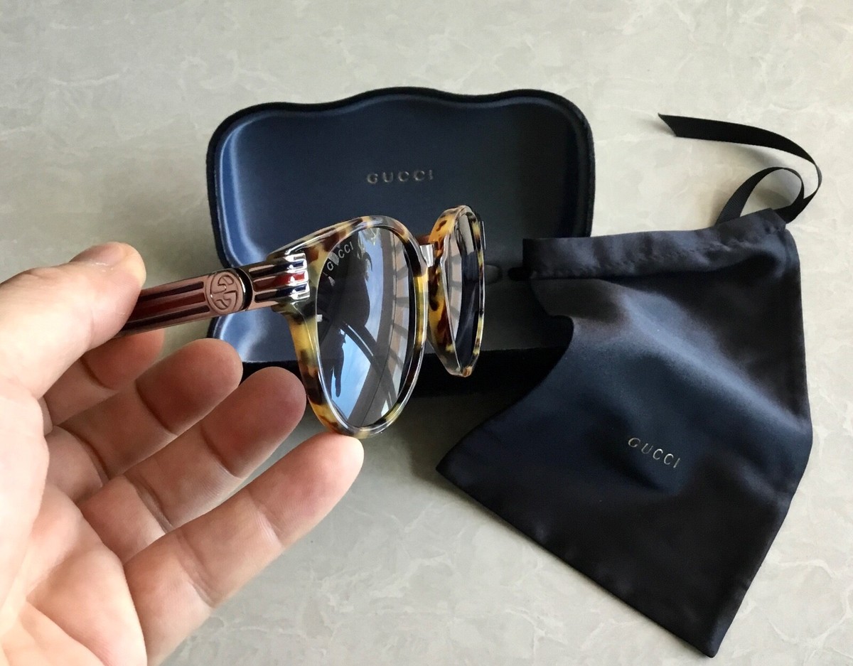 $535 100% Authentic GUCCI GG Stripe Ruthenium Havana Tortoise 