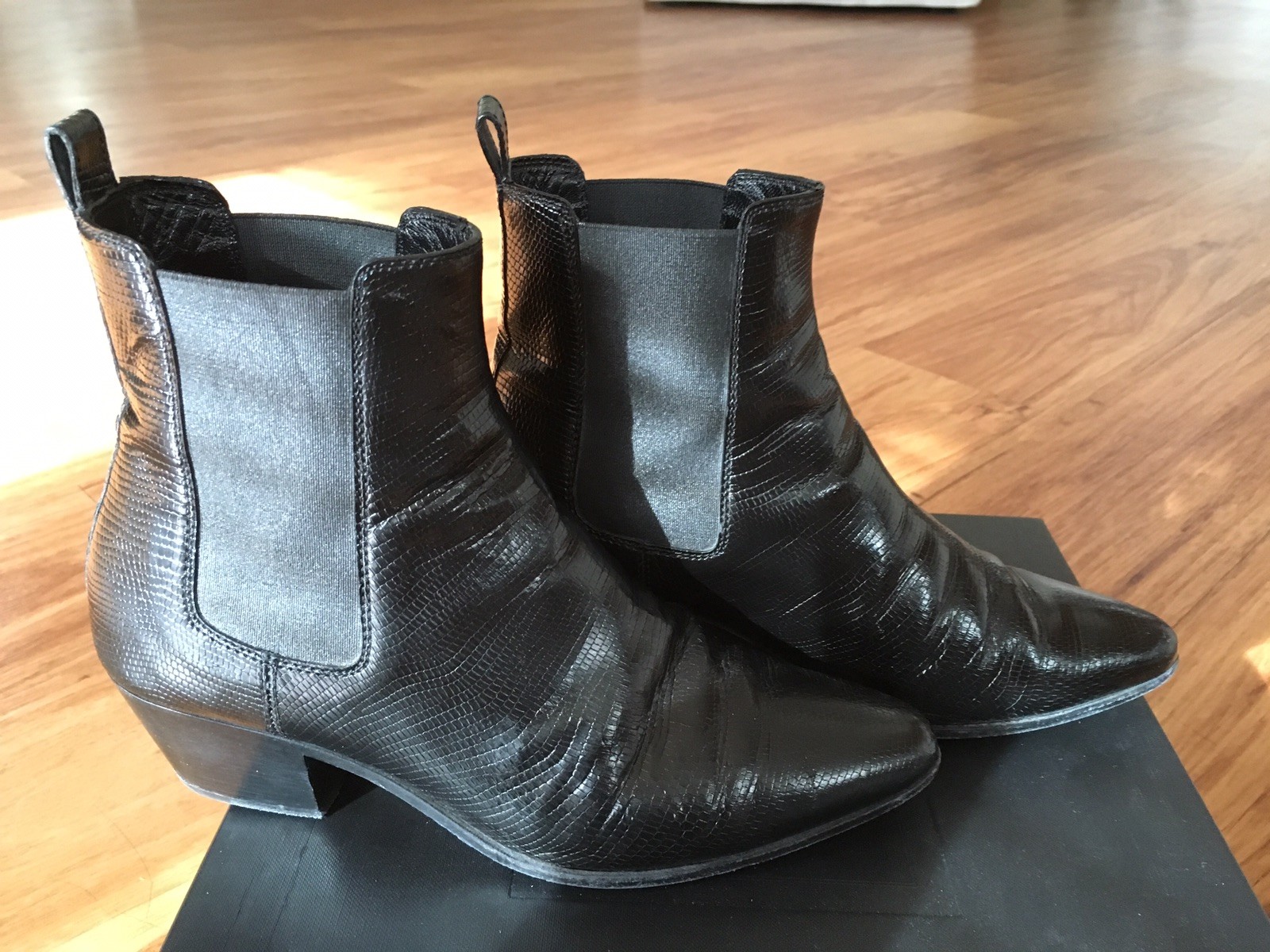 Stivali Saint Laurent SLP YSL Chelsea Dakota timbrati lucertola 35 neri