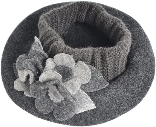 Mujer Boina Francesa 100% Lana Boina Floral Vestido Gorro Invierno Sombrero Foto 3 de 4