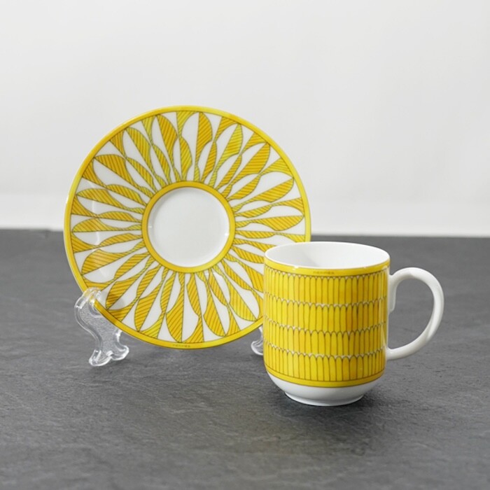 Hermes Soleil Coffee Cup Saucer Yellow Tableware 2 set Hermes Soleil Coffee Cup Saucer Yellow Tableware 2 set