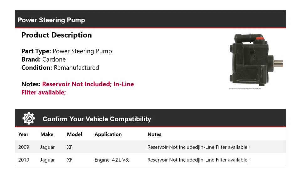 Bomba de dirección asistida Cardone para Jaguar XF 2009-2010 Foto 2 de 4