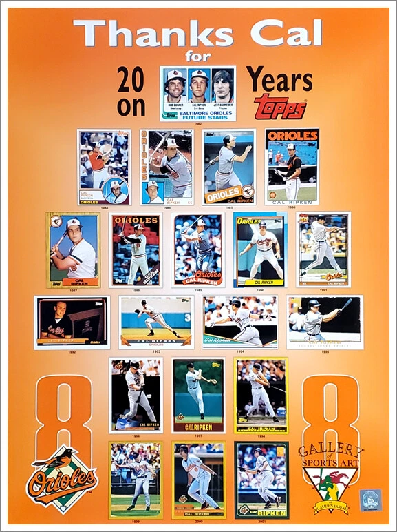 SPORTS POSTER WAREHOUSE Cal Ripken Jr. TOPPS 20 YEARS BASEBALL CARDS Baltimore Orioles 18x24 POSTER