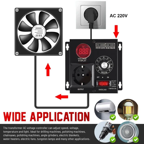 Drehzahlregler Wechselstrom SCR Spannungsregler AC 230V 9A 4000W Leistungsregler - Bild 8 von 16