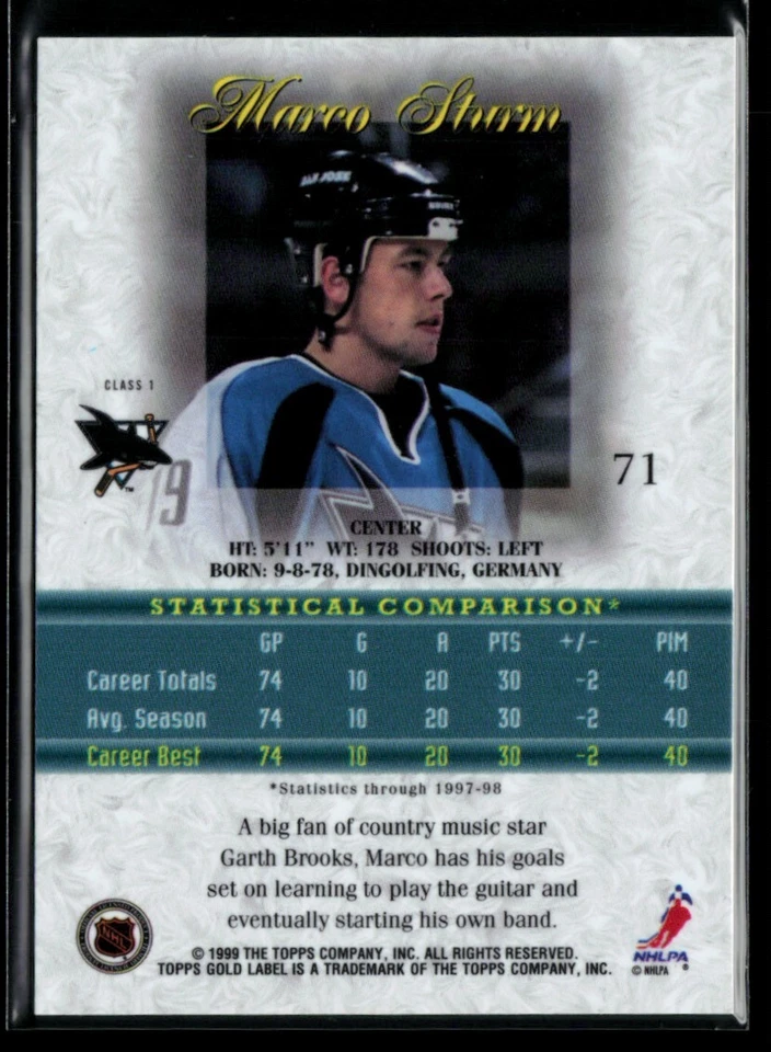 1998-99 Topps Gold Label Class 1 Black #71 Marco Sturm - Image 2 of 2
