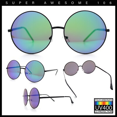Color Mirror Iconic Hippie Oversize Round Circle Lens Sunglasses