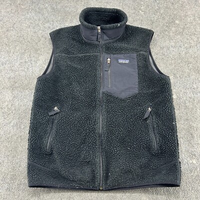 VINTAGE Patagonia Vest Mens XL Black Sherpa Deep Pile Fleece
