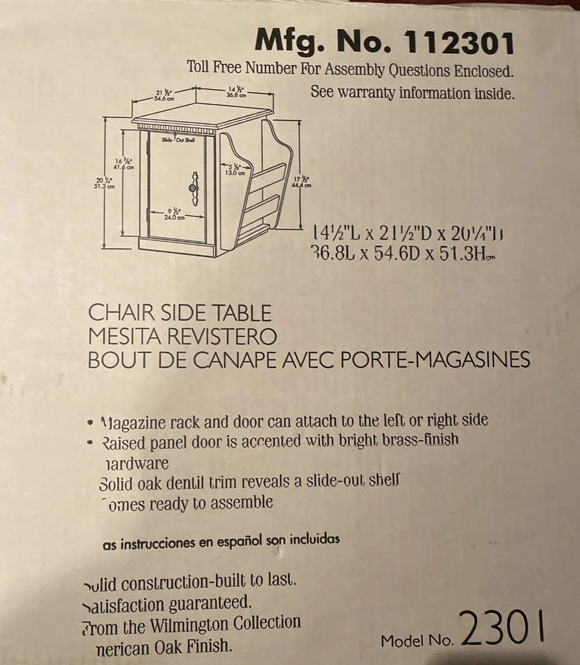 Chair Side Table Sauder Model 2301 New Vintage Unopened Assembly Required - Image 3 of 4
