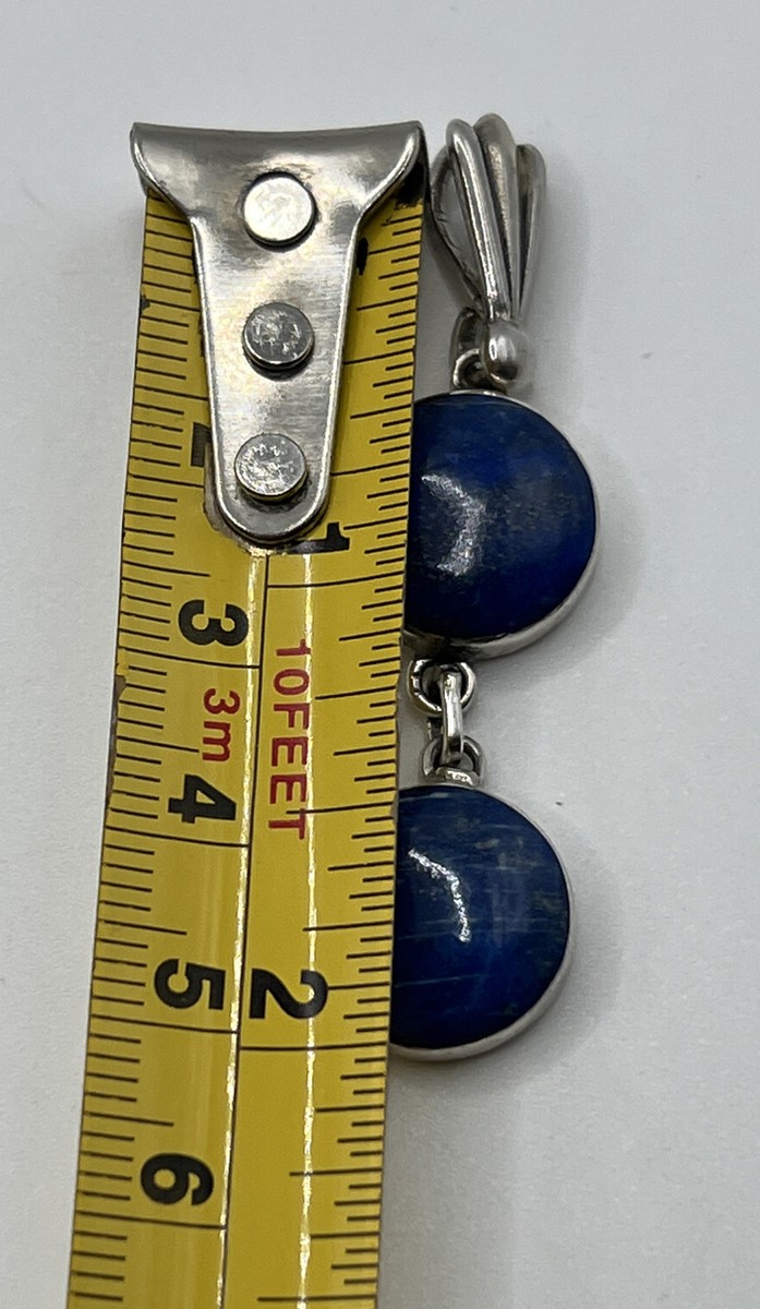Sterling Silver Lapis Lazuli Drop Pendant 2” Double Circle 925 Unbranded View 2