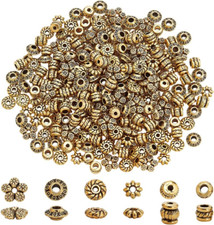 300Pcs Tibetan Spacer Beads, 6 Style Antique Golden Spacers Alloy Metal Tube Bea