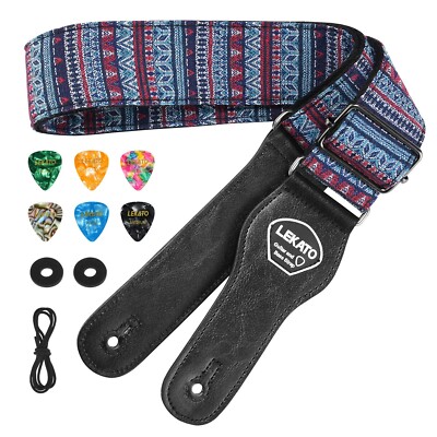 LEKATO Guitar Strap Bass Acoustic Strap 2  Wide Soft Bohemian Style for Gift