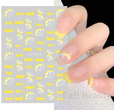 3D Nail Art Stickers Transfers Decals Metallic Fruit Yellow Lemon Slice NS39