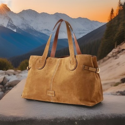 AUTH NWT $595 Stuad Piper East West Suede Top Handles Large Tote In Tan ~NEW~