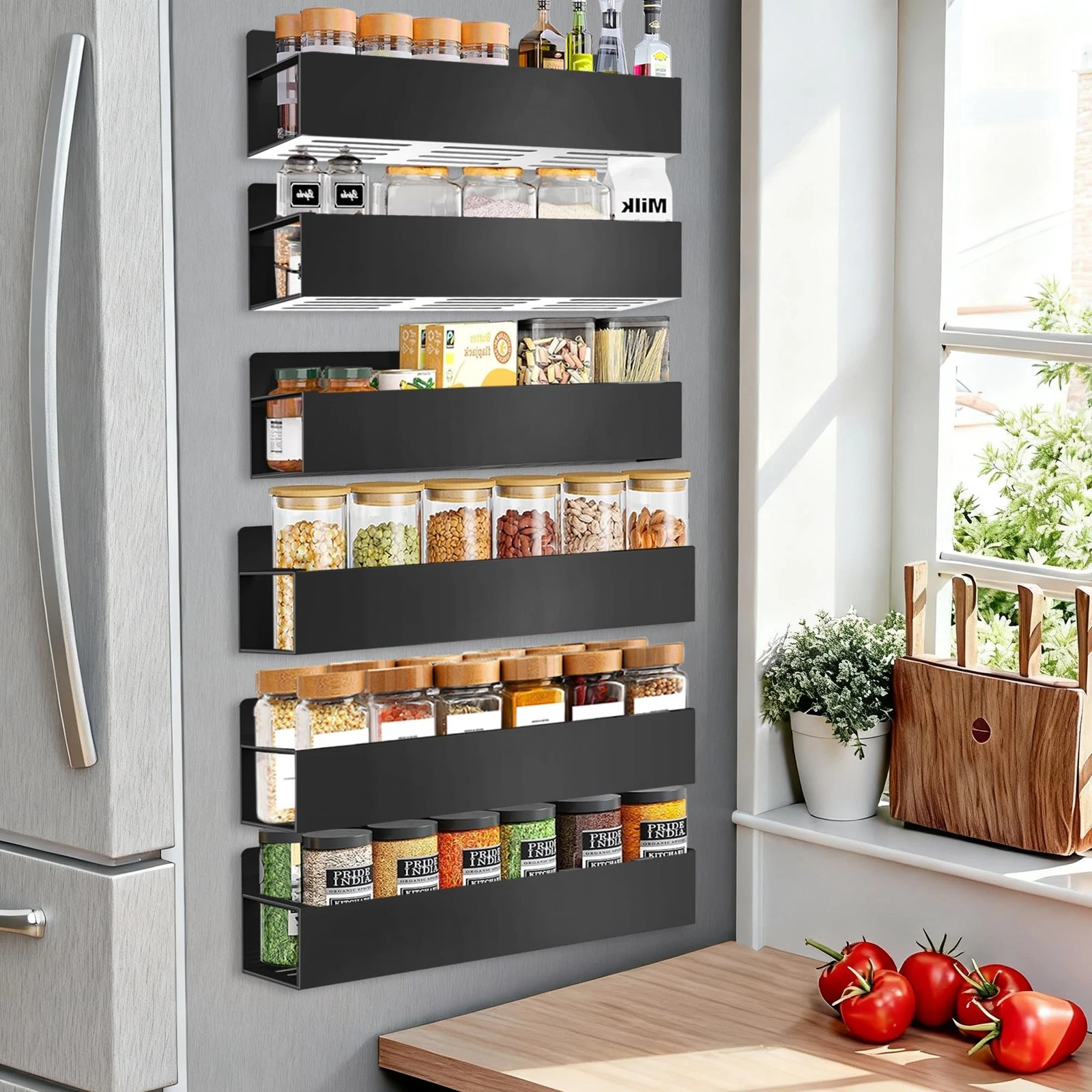 Magnetic Spice Rack for Refrigerator, 6pack Magnetic Shelf for Fridge Space S...