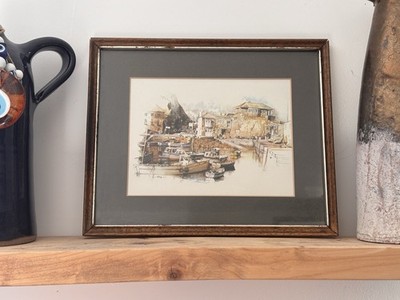 Vintage Mevagissey Cornwall Harbor Print - William Henry Earp - S&W L.847 Framed