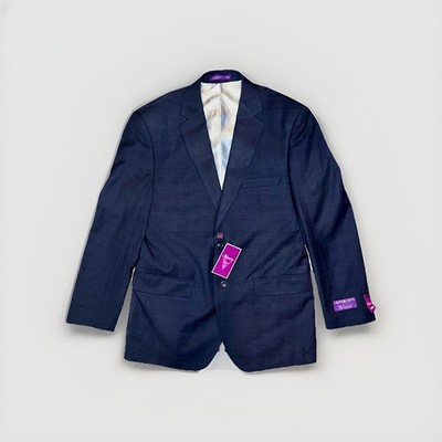 Vinci Sport Coat Mens 40R 34W Navy Plaid Button Blazer Coat Check Windowpane NWT