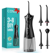 COSLUS Water Dental Flosser Pick for Teeth 4 Modes Cordless Portable 300ML La...