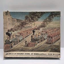 Vintage Currier  Ives Train Puzzle  American Railway Scene at Hornellsville  