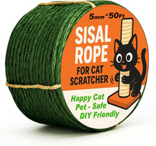 Green Natural Sisal Rope for Cat Scratcher Tree Thick 5 50FT Green F5Mm/0.2Inch
