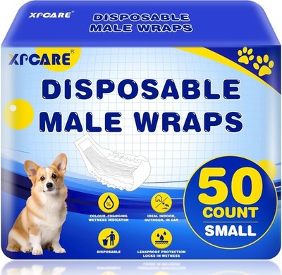 50 Count Disposable Male Dog Diapers, Male Dog Wraps,Super Absorbent Leak-Pro...