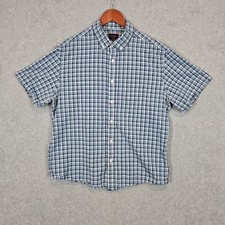 Men  s Untuckit Short Sleeve Button-Down Shirt   Size Large Blue/White Check 