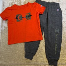 CHAMPION Boys Orange Grey  Camo Matching Outfit Short Sleeve Shirt Sweatpant 4T