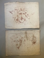 Portrait Femme Méduse Louis XV XVI Gravure Dessin Ancien École Française XVIll