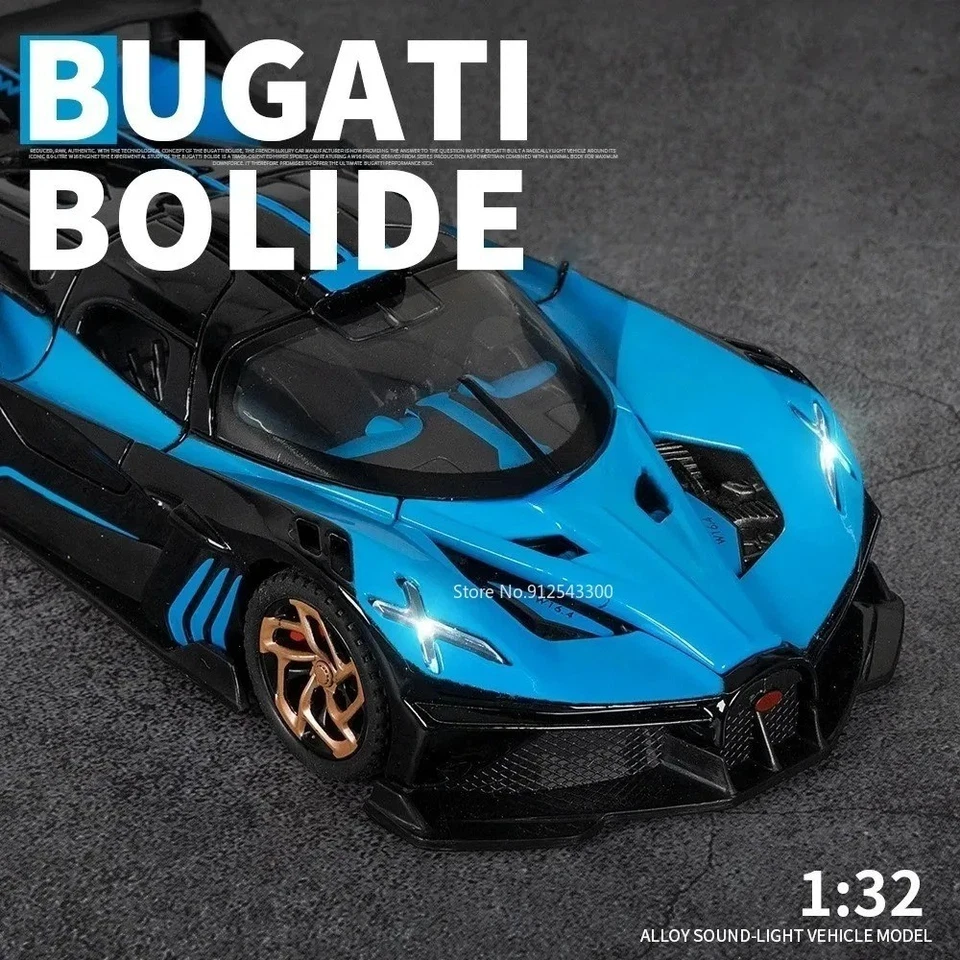 1:32 Bugatti Bolide Diecast Sport Car - Alloy Model w/ Sound Light Pull-Back Toy - Image 3 of 4