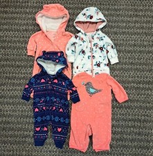 Lot Of 4 Carter's Baby Girl 3 Mos Hooded Outfit Sleeper Lot Fleece Floral