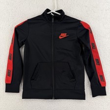 Nike Track Jacket Youth 5-6 Black Red Full Zip Athletic Swoosh Logo