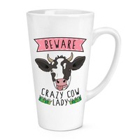 Beware VerrüCkte Kuh Damen 483Ml Groß Latte Becher Tasse - Lustig Tiere Scherz