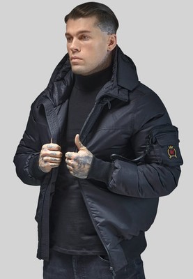 SikSilk schwarze Bomberjacke mit Kapuze für Herren - Small