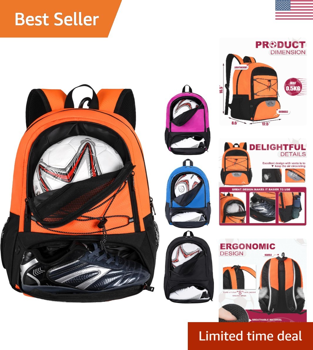 Bolsa de Fútbol-Mochila para Fútbol,Mochila para Fútbol y Voleibol y Balonmano,...