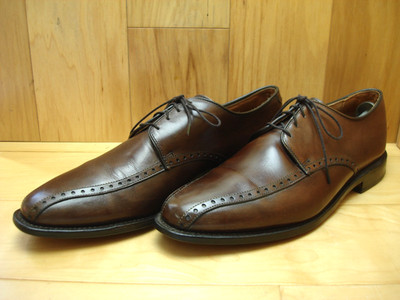 Men s 10 D ALLEN EDMONDS Wendell Brown Leather Bicycle Toe Derby Blucher Shoes
