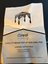 Real Living Pop-Up 11x11 ft Square Canopy Sun Shelter, Beige/Brown