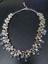 Vintage Cora Signed Aurora Borealis Blue AB sweetheart Necklace