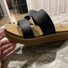 Reef Hali Hi 2 Bar Sandals Women's Size 7 Black Platform Slides Casual