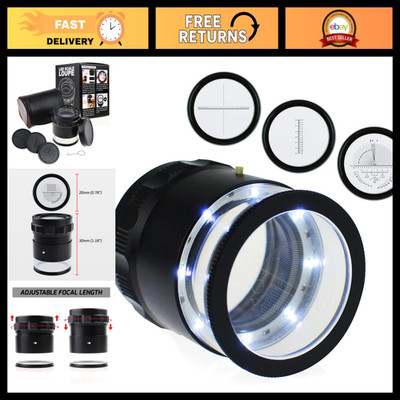 10X Jewelers Loupe Magnifier with 8 LED Lights & 4 Glass Lens for Gems, Coins, S