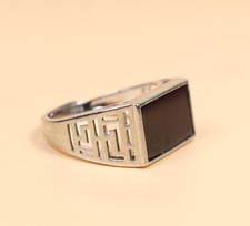 925 Silver Certified Black Natural A Jadeite ring Adjustable Diameter 25976a