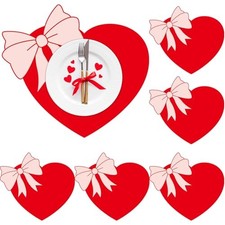 Valentine's Day Placemats Set of 6 Valentines Bow Heart Plastic Table Mats