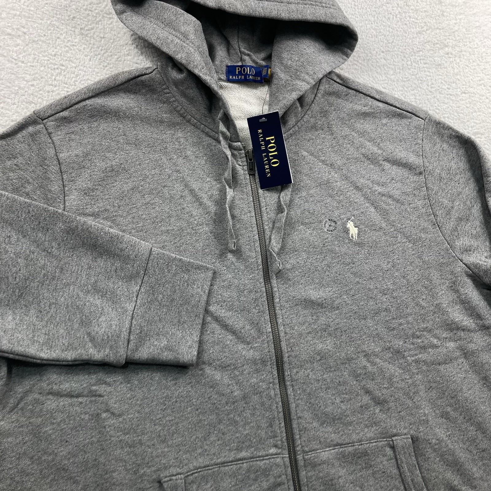 Polo Ralph Lauren Hoodie Mens XL Grey Full Zip Up Pony New