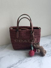 NWT Coach CEU30 City Mini Tote Bag With Charms in straw Leather Gold/Russet