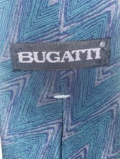Bugatti Mens Blue Green Silk Tie Zig Zag Pattern Classic Wide USA Made