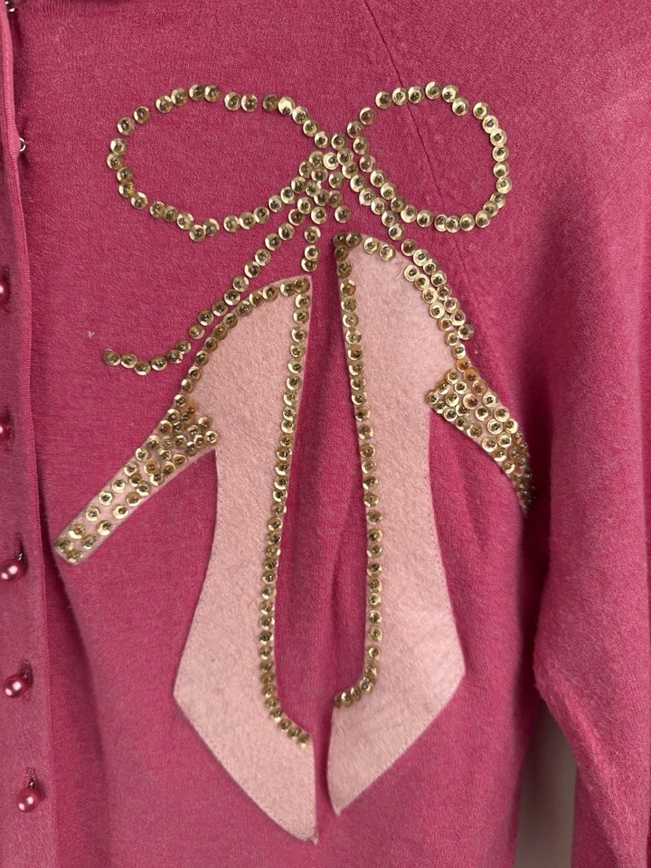 Cárdigan Cynthia Steffe Años 50 Rosa Abotonado Cuello Peter Pan Talla L Barbie Foto 4 de 4