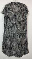 H by Halston Women LP Gray Black Whit Tie Dye Patterned Duster Dress Coverup NEW
