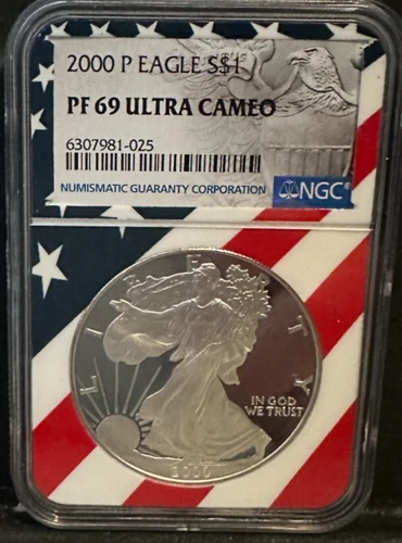 1999-P Silver American Eagle PF69 ULTRA CAMEO Flag Core