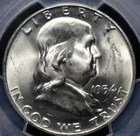 1954 D  FRANKLIN HALF DOLLAR PCGS MS 64 FULL BELL LINES BRIGHT WHITE SILVER