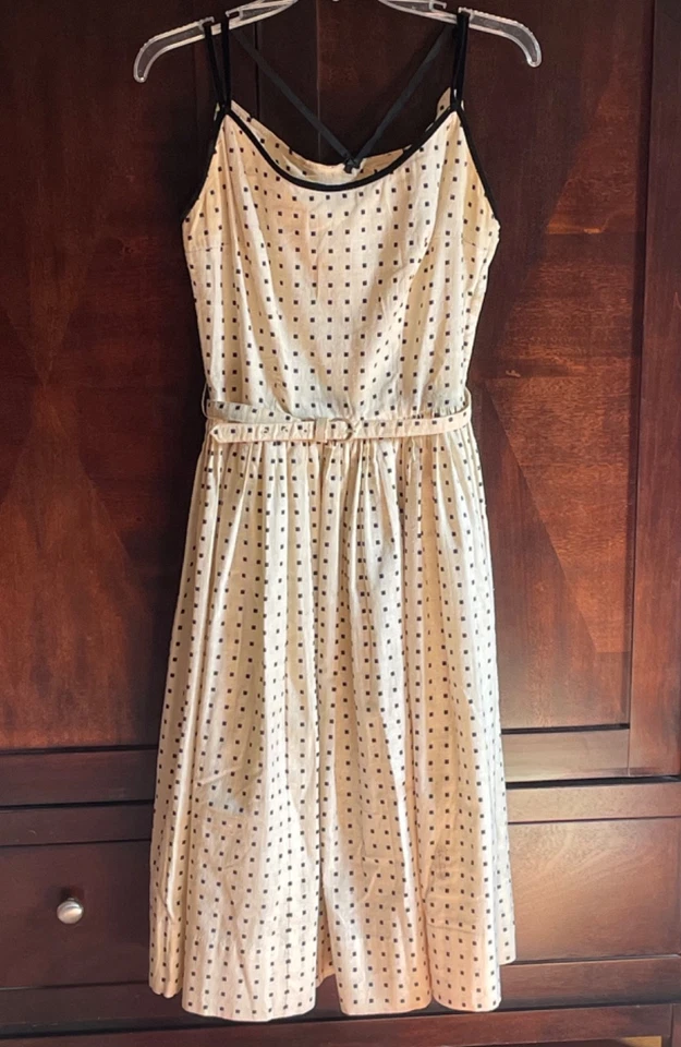 1950 Lord & Taylor 2pc Summer Dress + Bolero Jacket Nubby Cotton Black Off-White - Image 2 of 4