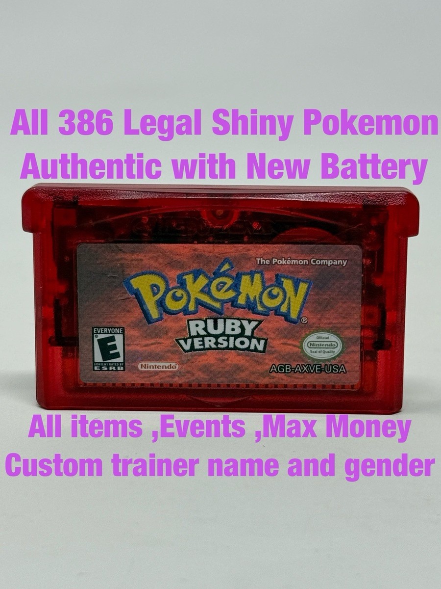 Authentic Pokemon Ruby Nintendo GBA All 386 Shiny Pokemon and
