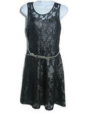Express Women Black Lace Mini Short Evening Sleveless A-Line Belt Dress Size 2