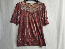 Twenty One Tunic Elastic Waist Sheer Short Sleeve Top Size Large Made in USA